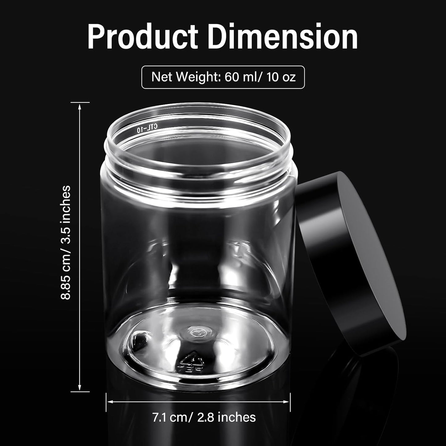 SATINIOR 100 Pcs Plastic Jars with Lids Small Containers Lids Wide Mouth Small Plastic Containers for Lotion Cream Rhinestones Body Butters Travel Storage(10 oz,Black)