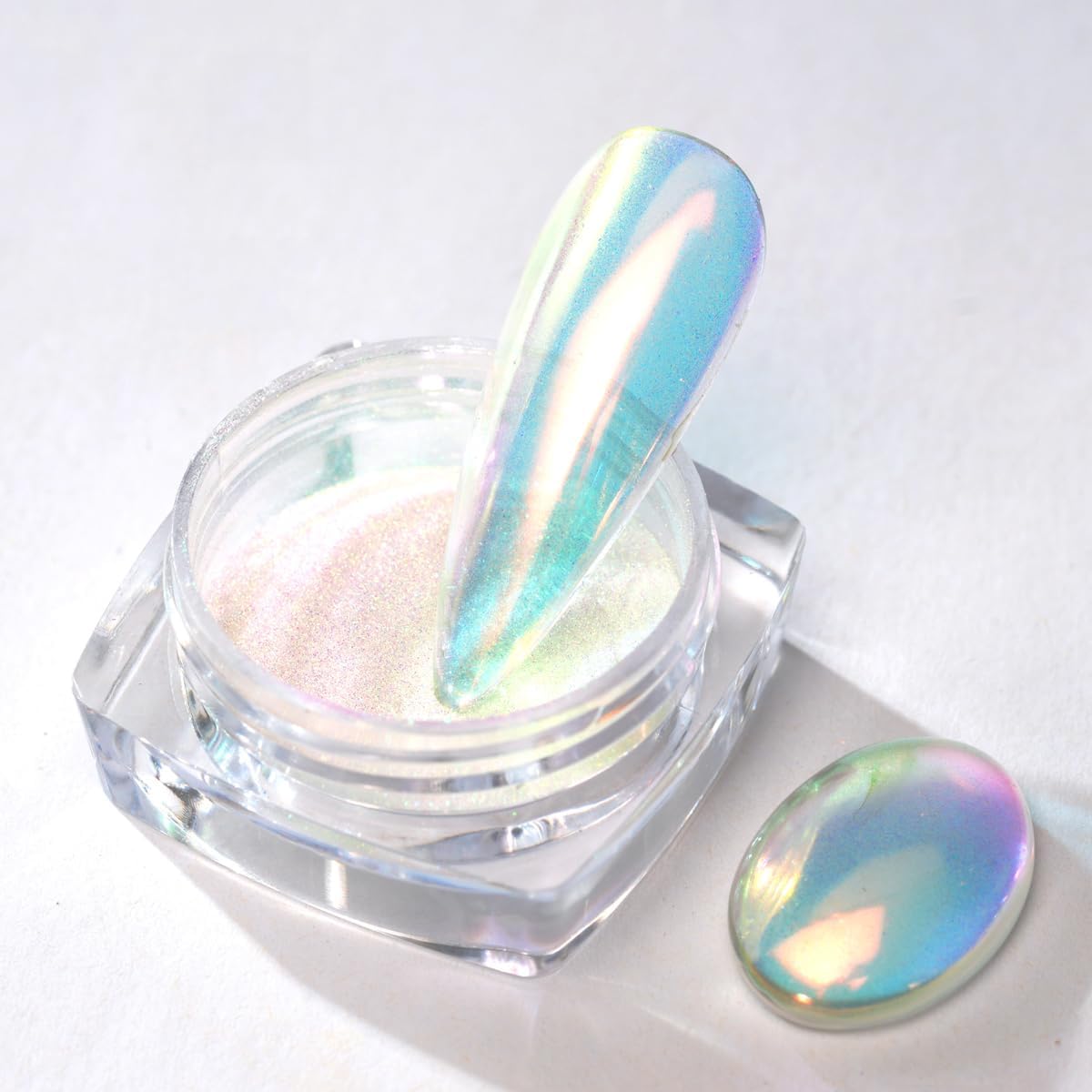 Pretty Diva 0.3g Mermaid Unicorn Chrome Nail Powder, Aurora Iridescent Chrome Powders for Nails, Mermaid Powder for Nails Chrome Mica Powder Manicure Pigment (Opal, 0.3g)