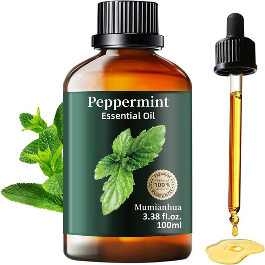 Peppermint Essential Oil Pure, Mumianhua Natural Peppermint Oil for Diffuser, Aromatherapy, Skin, Hair,SPA, DIY, Soap Making,Cleaning 3.38 Fl Oz