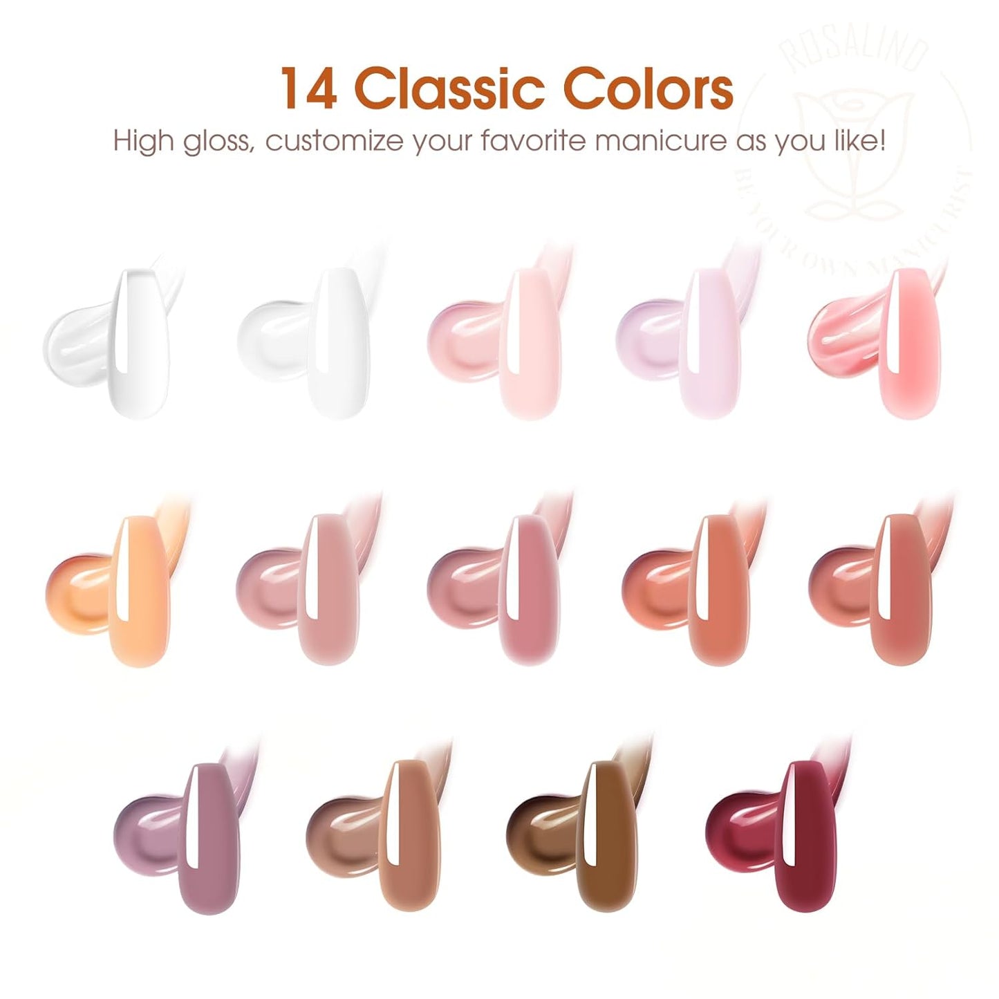 ROSALIND Poly Nail Gel Kit -14 Colors +72 Nail Art Accessories kit Clear Nude Poly Nails Gel Kit Starter Kit with Mini UV Lamp Slip Solution Basic Tools for Beginners with Everything