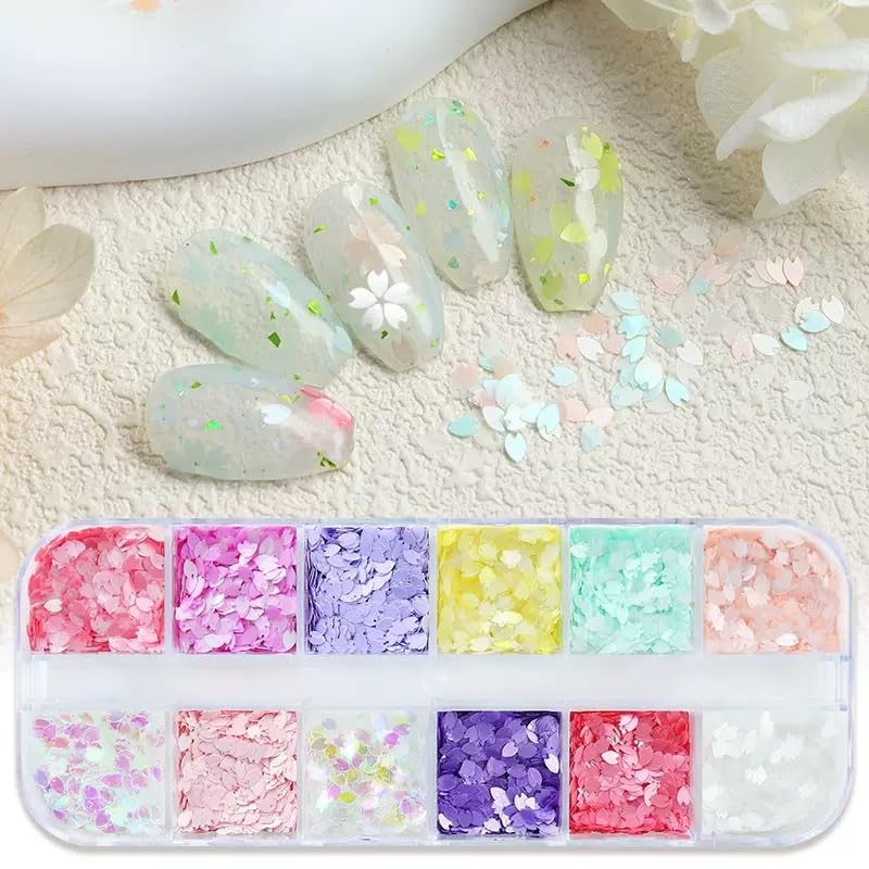 Flower Glitter Nail Sequins,3 Boxes Holographic Flower Heart Nail Art Flakes Pink Purple Glitter Sticker Decals Butterfly Nail Sequins Manicure DIY Spring Decorations 36 Styles