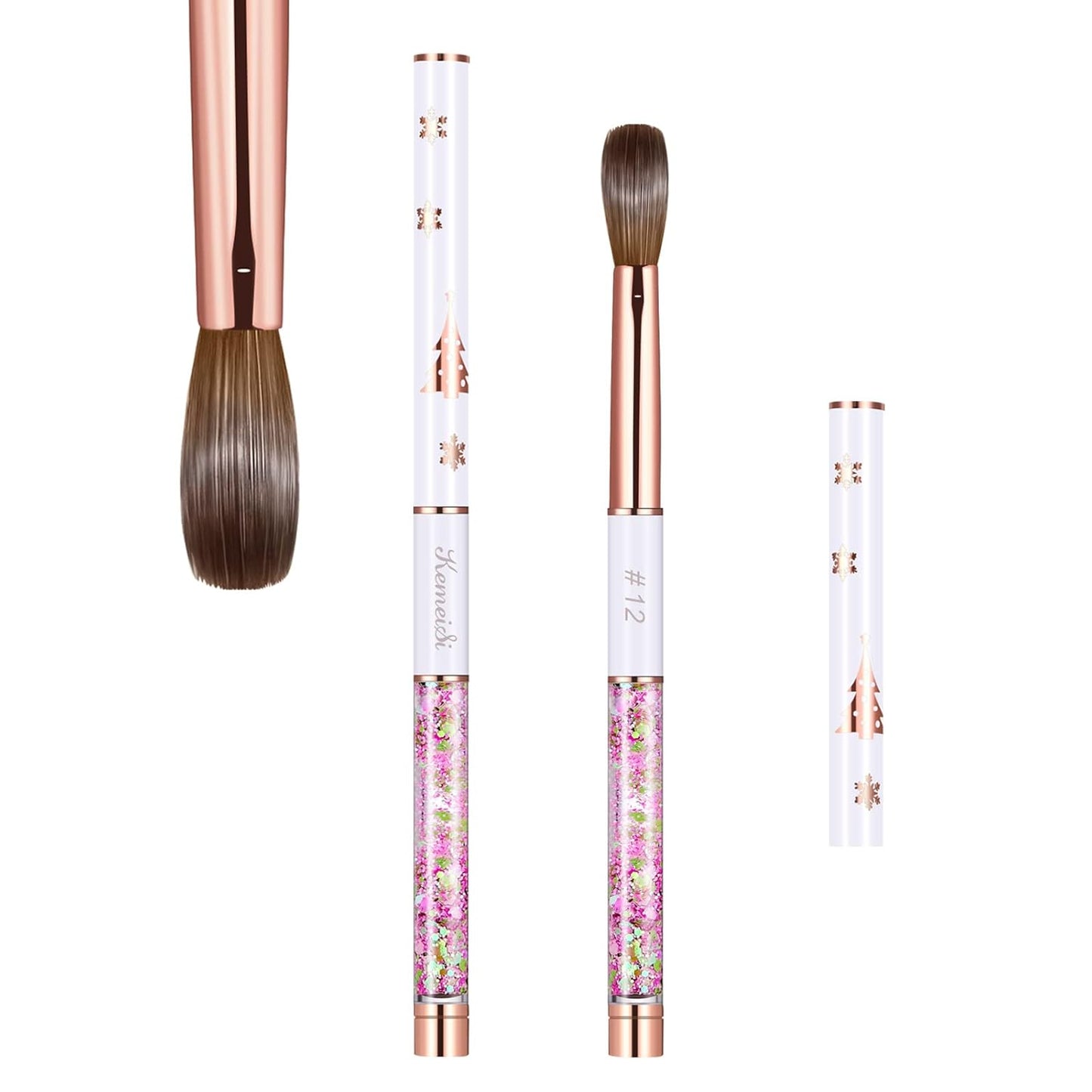 Acrylic Nail Brush Size 12,KEMEISI 100% Pure Kolinsky Nail Art Brushes Sturdy Handle Oval Shaped Acrylic Powder Nail Design Tools for Professional Manicure DIY Home Salon (White)