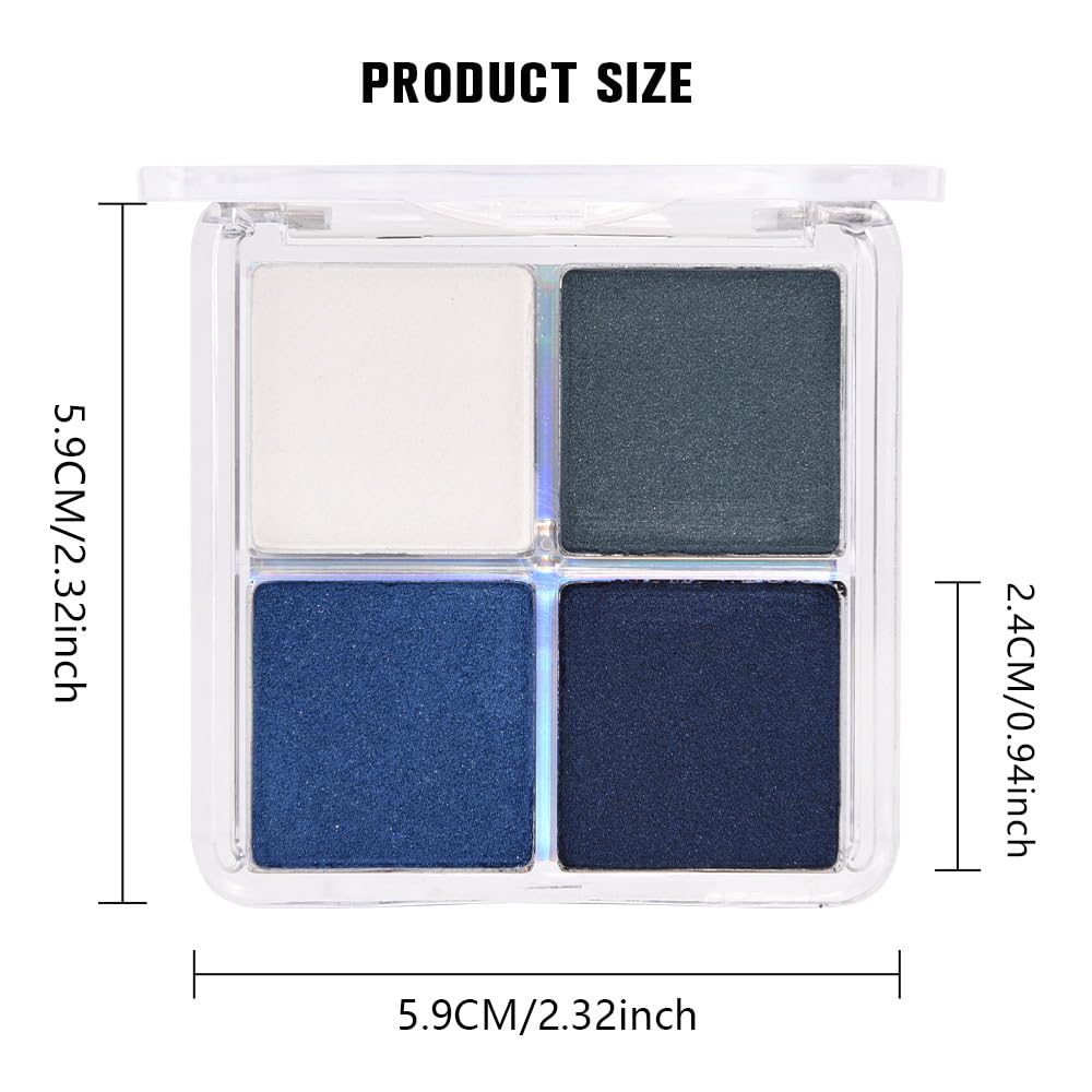 4 Colors Dark Peacock Green White Navy Sapphire Blue Eye Shadow Powder Palette Makeup, Highly Pigmented Waterproof Matte Shimmer Cream Quads Eyeshadow Palette for Women, paleta de sombras de ojos 08