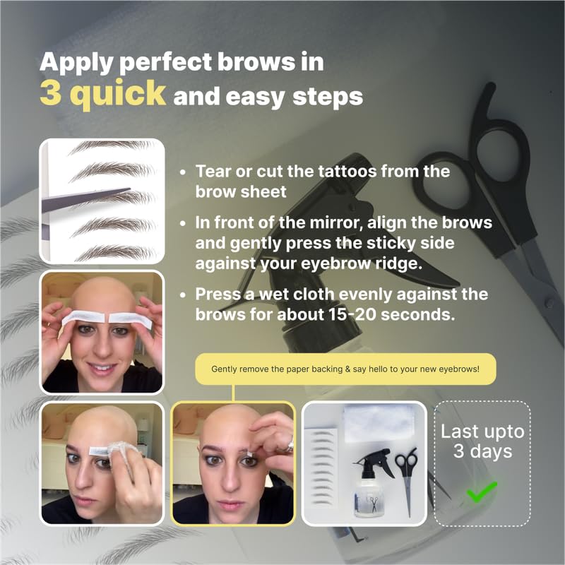 100 Pairs Dark Brown Temporary Eyebrow Tattoos, Waterproof and Smudge-Proof Dark Everyday Style Realistic Eyebrow Stickers for Men & Women, Easy to Apply, Won't Work on Existing Brows