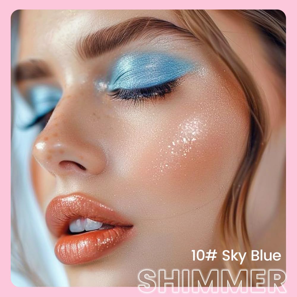 Kaely 2in1 Cream Eye Shadow Brightener Sticks for Eyes, Pencil Eyeshadow Applicator Stick Waterproof Pigmented, Eye Shadow Palette Highlighter Makeup, sombras para ojos, 10 Sky Blue Shimmer
