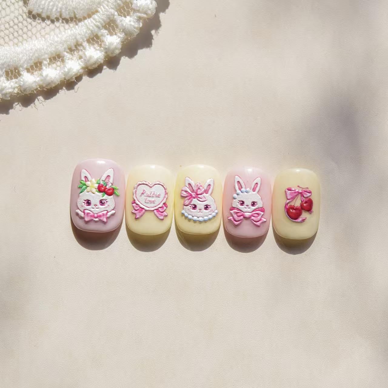 Easter Nail Art Stickers Rabbit Nail Decals Cute Cartoon Nail Stickers for Nails Art Self Adhesive 5D Embossed with Design Bow Nails Charm for Women Girls Kid DIY Manicure Supplies Decoration