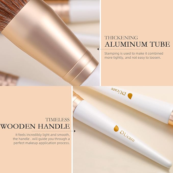 DUcare Makeup Brushes with Bag - 14Pcs Professional Synthetic Make Up Brushes Set for Blush Concealer Foundation Bronzer Powder Eyebrow Contour Eyeshadow Blending Makeup Brush Set Mekaup bag, White