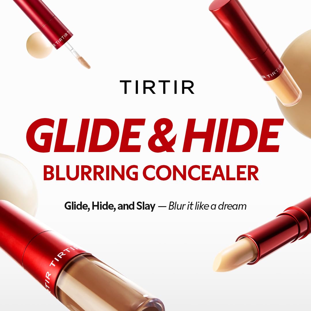 TIRTIR Glide&Hide Blurring Concealer - Creamy texture, Conceals dark circles and wrinkles, Dual formula (liquid tip & balm stick), Long-lasting wear, Korean Makeup, #6O, 0.28 Oz