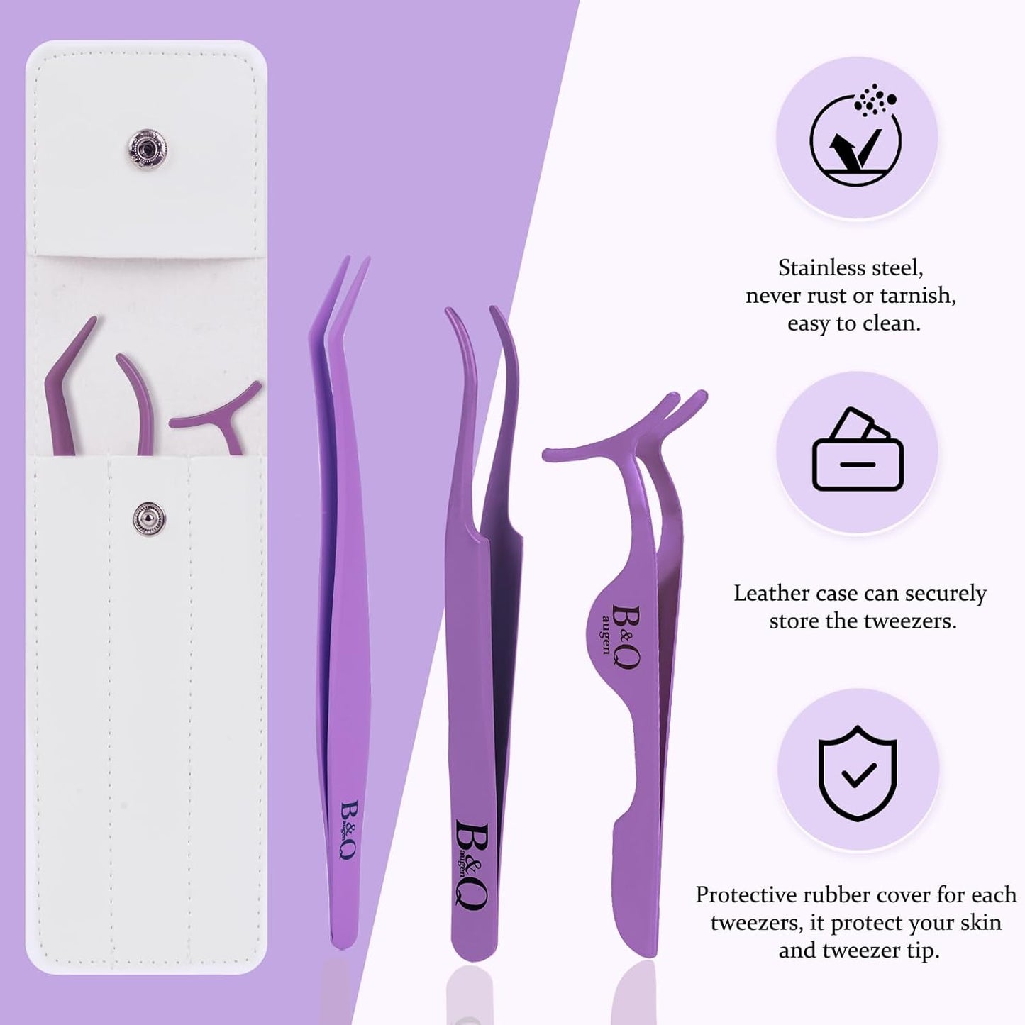 Eyelash Applicator Tool 3 PCS Lash Applicator Tool Kit Lash Tweezers for Eyelash Extensions Application Tool and Removal （Purple,3 PCS）