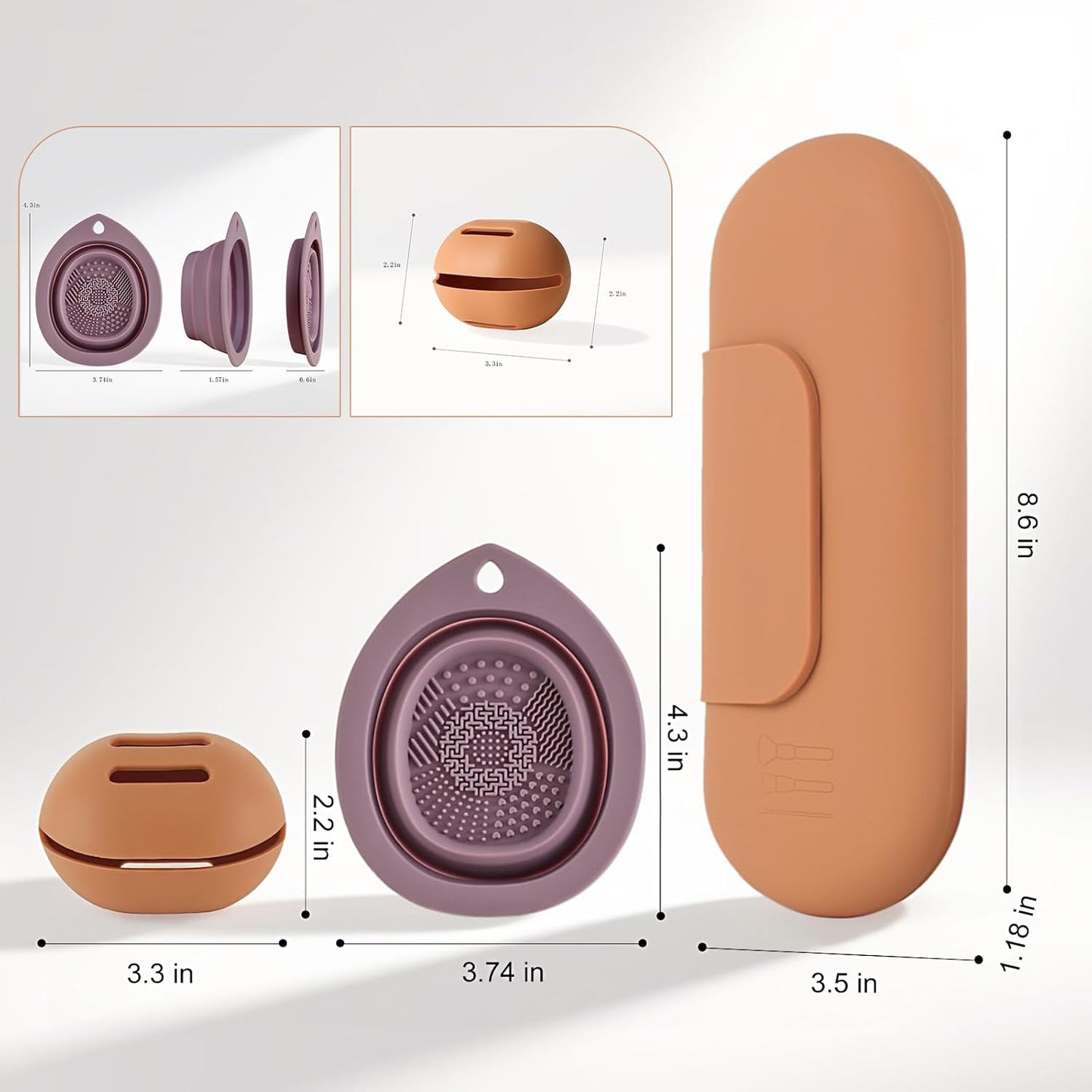 Silicone Makeup Brush Holder Set – Portable Travel Makeup Brush Holder with Makeup Sponge Holder and Foldable Cleaning Bowl – Upgraded 3-in-1 Cosmetic Organizer Set (coffee color)