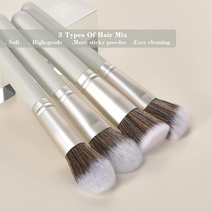 10 Piece Makeup Brushes - Grayish Green Wooden Handle with Soft Synthetic Bristles,for Face & Eye Makeup|Professional Makeup Brushes set for Women & Girls|