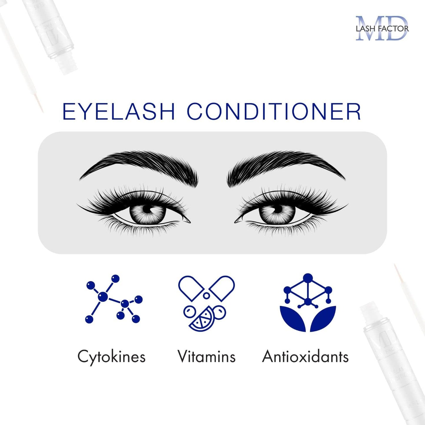 MD Lash Factor Eyelash Conditioner – 0.1 fl oz, 3-Month Supply – Daily Lash Serum with Peptides and Biotin for Thicker Lashes