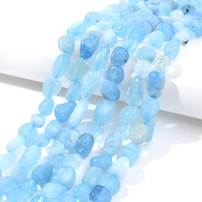Aquamarine Pebble Nugget Oval Free Tumbled Stone 6-8mm Natural Gemstone Loose Beads Approx 15.5 inch for DIY Jewelry Making