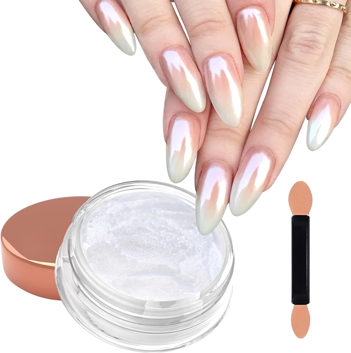 Laza White Chrome Nail Powder Glazed Donut Nails Metallic Effect Pigment Shimmer Pearlescent Mica Powder Iridescent Aurora Nail Glitter Fairy Dust Gel Nail Art Supplies Nail Techs – Pearl Chrome