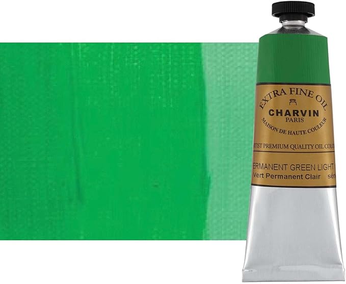 Charvin Extra Fine Oil Paint, Permanent Green Light 60 mL - Triple-Milled, Rich Texture, Poppy Oil-Based, Light-Fast, Handmade, Archival Quality