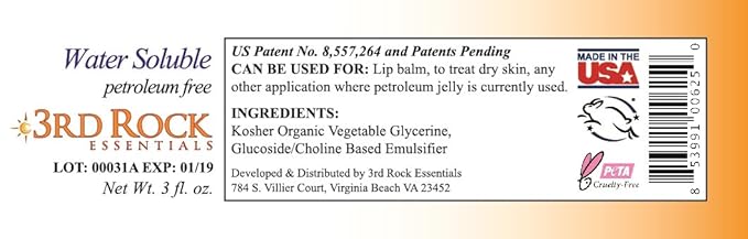 Nutroleum® Natural Petroleum Jelly Alternative By 3rd Rock Essentials / 3 OZ (1 Pack) / Water Soluble/Oil-Free All Natural Moisturizing Skin Balm