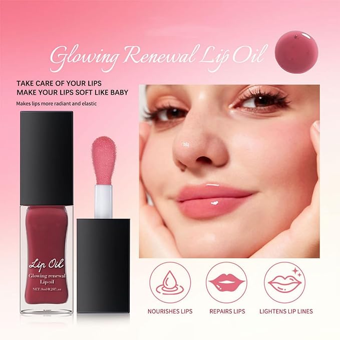 MAEPEOR Glowing Lip Oil 7 Colors Hydrating Lip Balm Nourishing Lip Care Lip Treatment Glossy Finish Non-sticky Moisturizing Lip Balm (05 Pink)