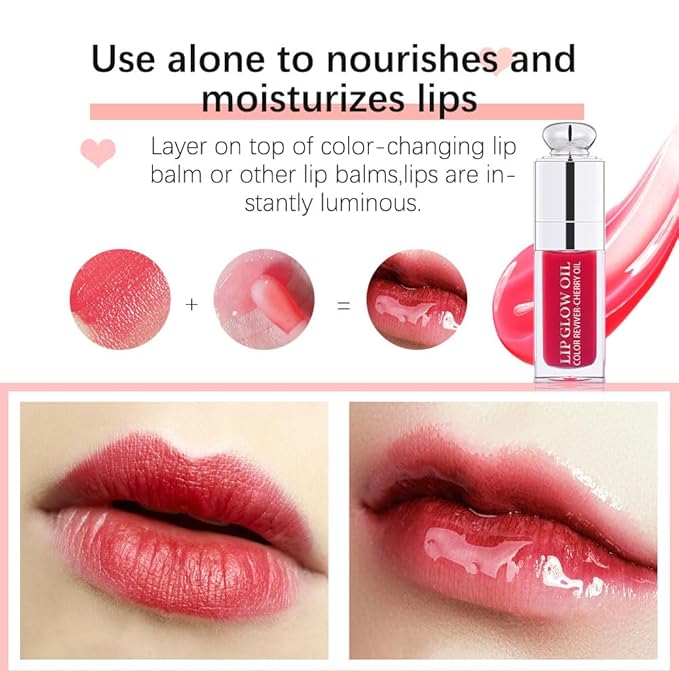 Moisturizing Lip Oil,No-Sticky Gloss Balm Care,Fruit Flavoured Oil for Dry Lip's Hydrating and Nourishing (013#Strawberry) 0.2 OZ