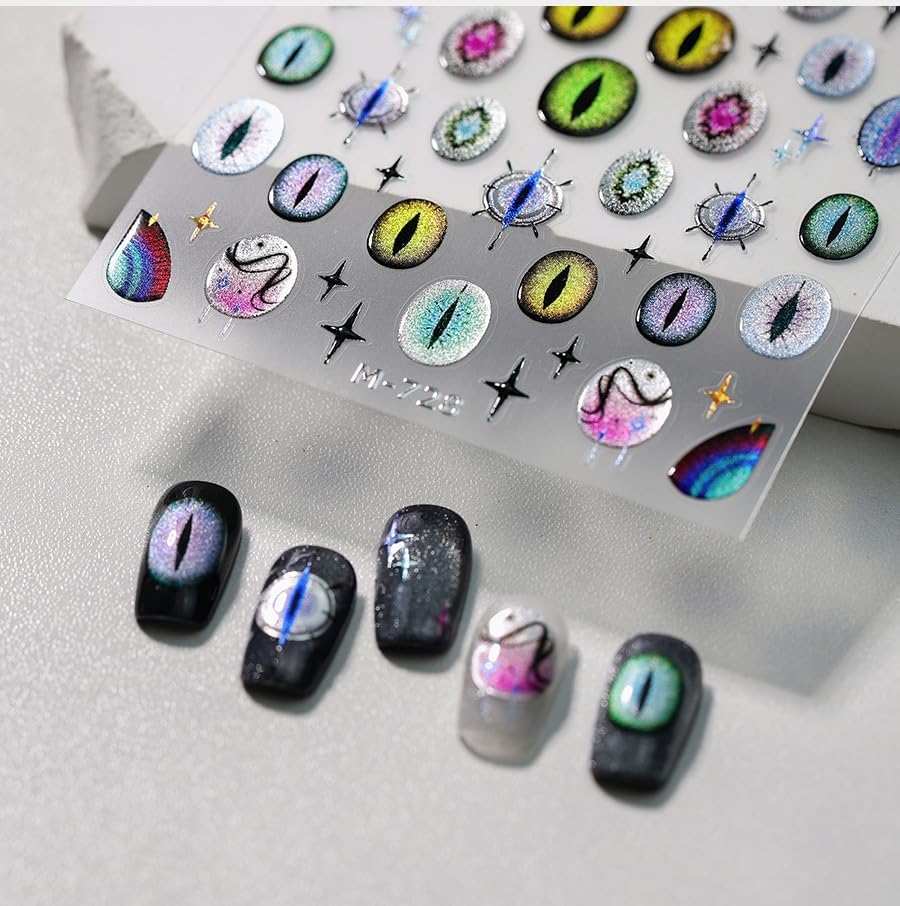 Halloween Nail Art Stickers 5D Embossed Devil Eyes Nail Stickers, Self-Adhesive Durable Nail Art Decals for Women Girls, Nail Wraps Decoration Manicure for DIY Acrylic Nail Accessories