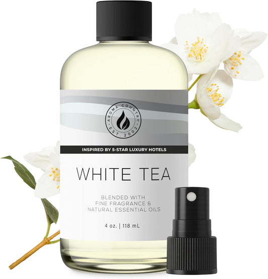 Aroma Country White Tea Diffuser Oil - Luxury Essential Oils for Diffuser Refill & Air Freshener Room Spray, Long-Lasting, Natural Home Fragrance and Hotel Scent for Diffusers & Machines (4 Fl. oz)