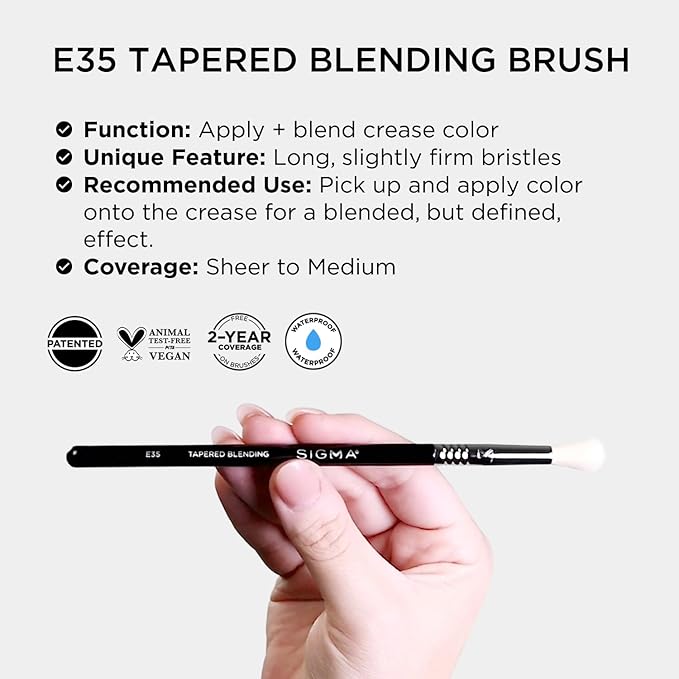 Sigma Beauty Professional E35 Tapered Blending Brush – Professional Eyeshadow Brush for Precision Eyeshadow Blending, Softens Dramatic Edges & Harsh Lines for a Well Blended Effect (1 Brush)
