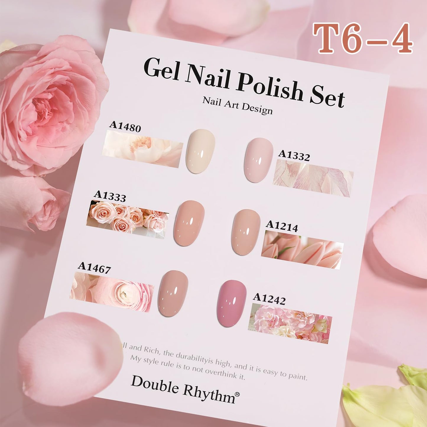 Double Rhythm 6 Pcs 15 ML Gel Polish Set Same Color Same Bottle Soak Off Gel Polish Kit Nail Art Manicure Salon DIY at Home for Women (Light Beige Nude Pink Neutral Rose-T6-4)