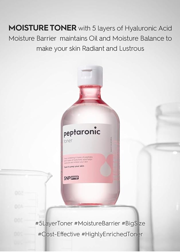 SNP PREP Skincare Set | 4-in-1 Korean Skin Care Set | Peptaronic Complete Skin Care Set | Includes Facial Toner, Cream, Face Serum, and Ampoule Sheet Face Masks | Skin Care Gift Set | 10 Sheets