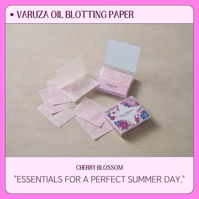 [400 Counts + Mirror Case] Cherry Blossom Natural Oil Blotting Paper for Face with Mirror Compact and Refills
