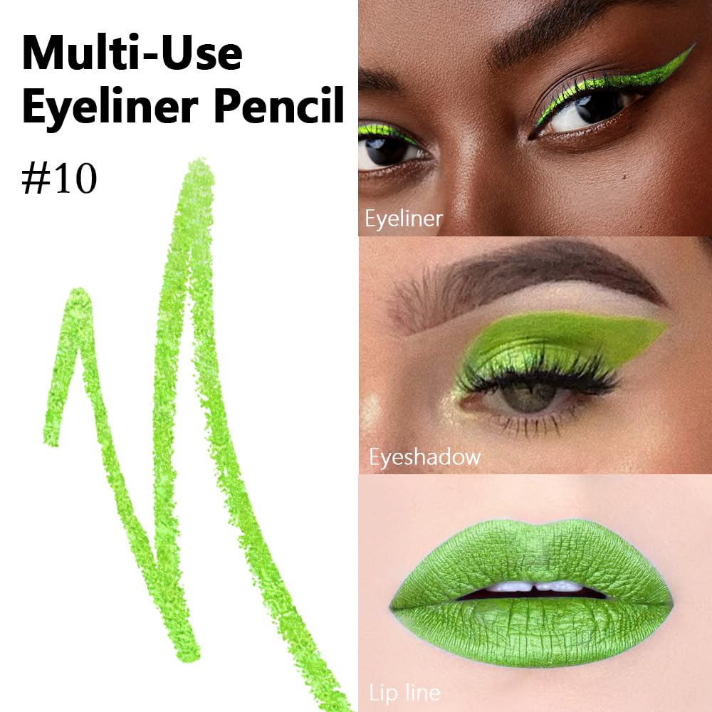 Kaely Gel Eyeliner Pencil for Women, Apple Green Eye Liner Waterproof Smudge Proof with Sharpener, Waterline Eye Makeup Liners, delineador de ojos contra el agua, Vegan & Cruelty-Free, 10