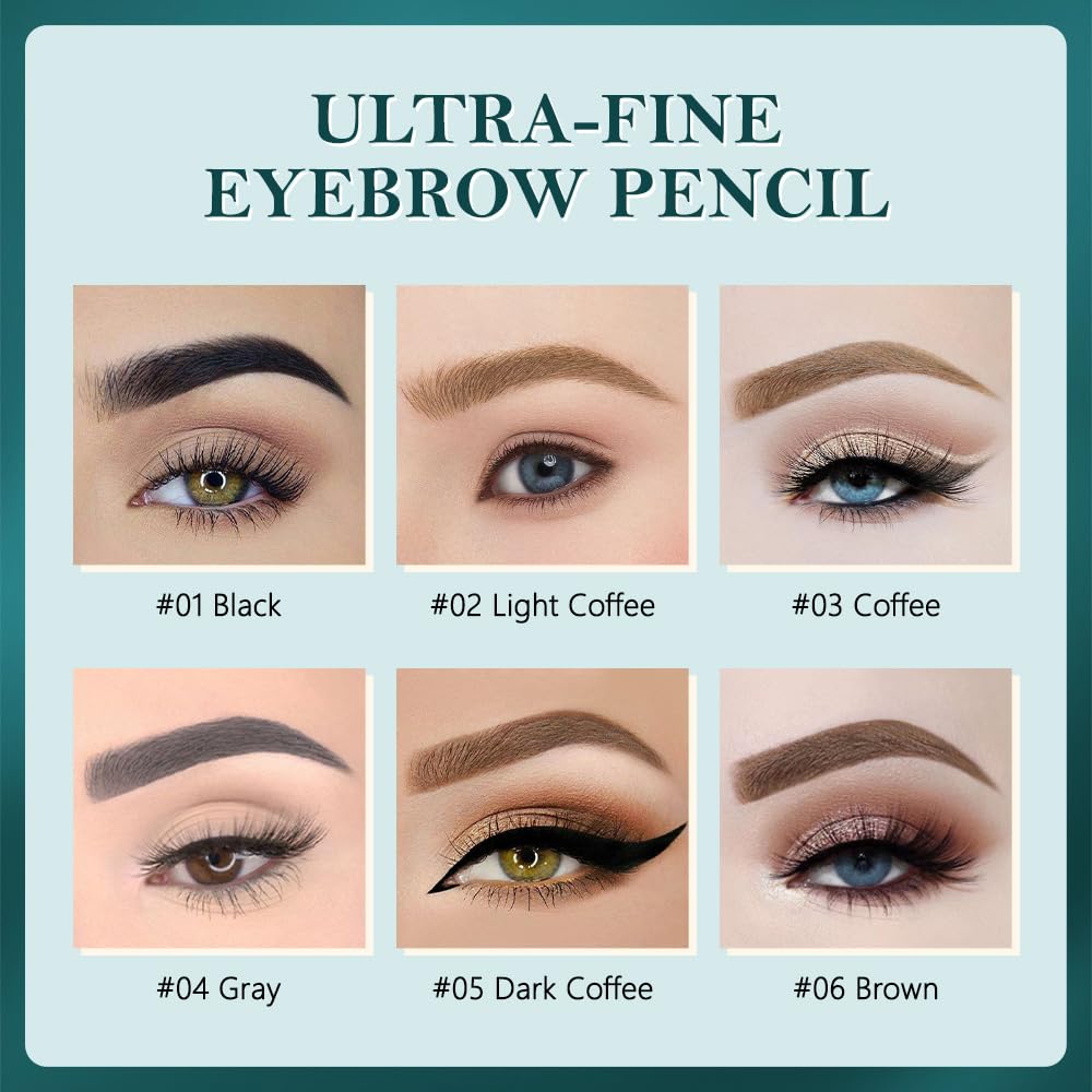 5 Pcs Waterproof Professional Makeup Micro Brow Pencil, Coffee Brow Kit with Eyebrow Brush, Ultra-Fine Mechanical Pencil, Eyebrow Pencils for Women(C03#Coffee, 5Pcs)