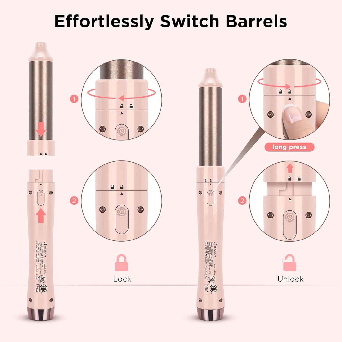 Cordless Hair Straightener and Curler, IG INGLAM 3 in 1 Detachable Hair Styling Set with 1'' Flat Iron, 1.25" Curling Wand, 1.5" Thermal Brush, Rechargeable Portable for Travel, Gift for Women