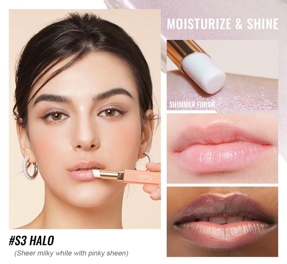 Oulac Moisturizing Shine Lipstick - Giltter Tinted Lip Balm Hydrating, Lip Plumper, Glossy Finish, Sheer Coverage with Pearlescent, Smooth for All Skin, Cracked and Chapped Lips, 2.2g/0.07oz (S03)