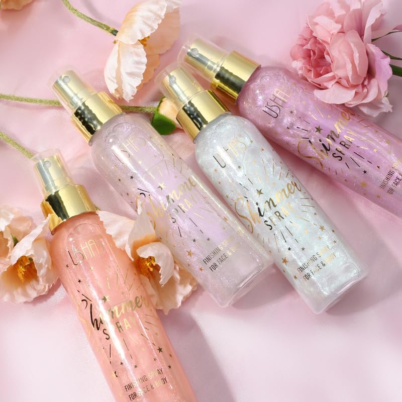 USHAS Body Glitter Spray 3.72 fl.oz - Temporary Body Shimmer Spray for Face, Hair, Clothing, Long Lasting Quick-Drying Shiny for Music Festival Rave (02)