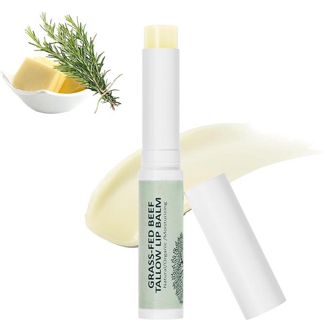 Tallow Lip Balm, Natural Lip Balm, Beef Tallow for Skin, Tallow Balm, All Natural Unscented 100% Grass Finished Beef Tallow Chapstick Organic Moisturizing Hydrates Dry Lips Moisturizer for Lip Care