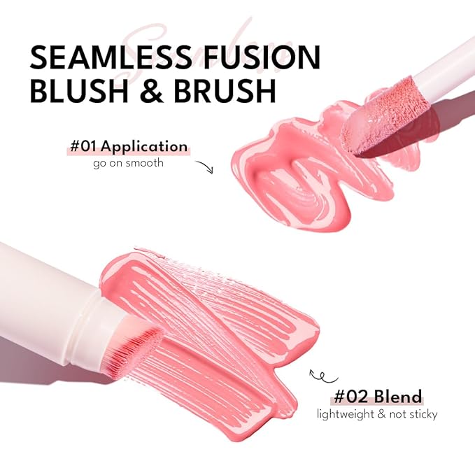 Liquid Cream Blush Stick Makeup for Cheeks | Build-in Brush - Application & Blending in One #L002 + #L003