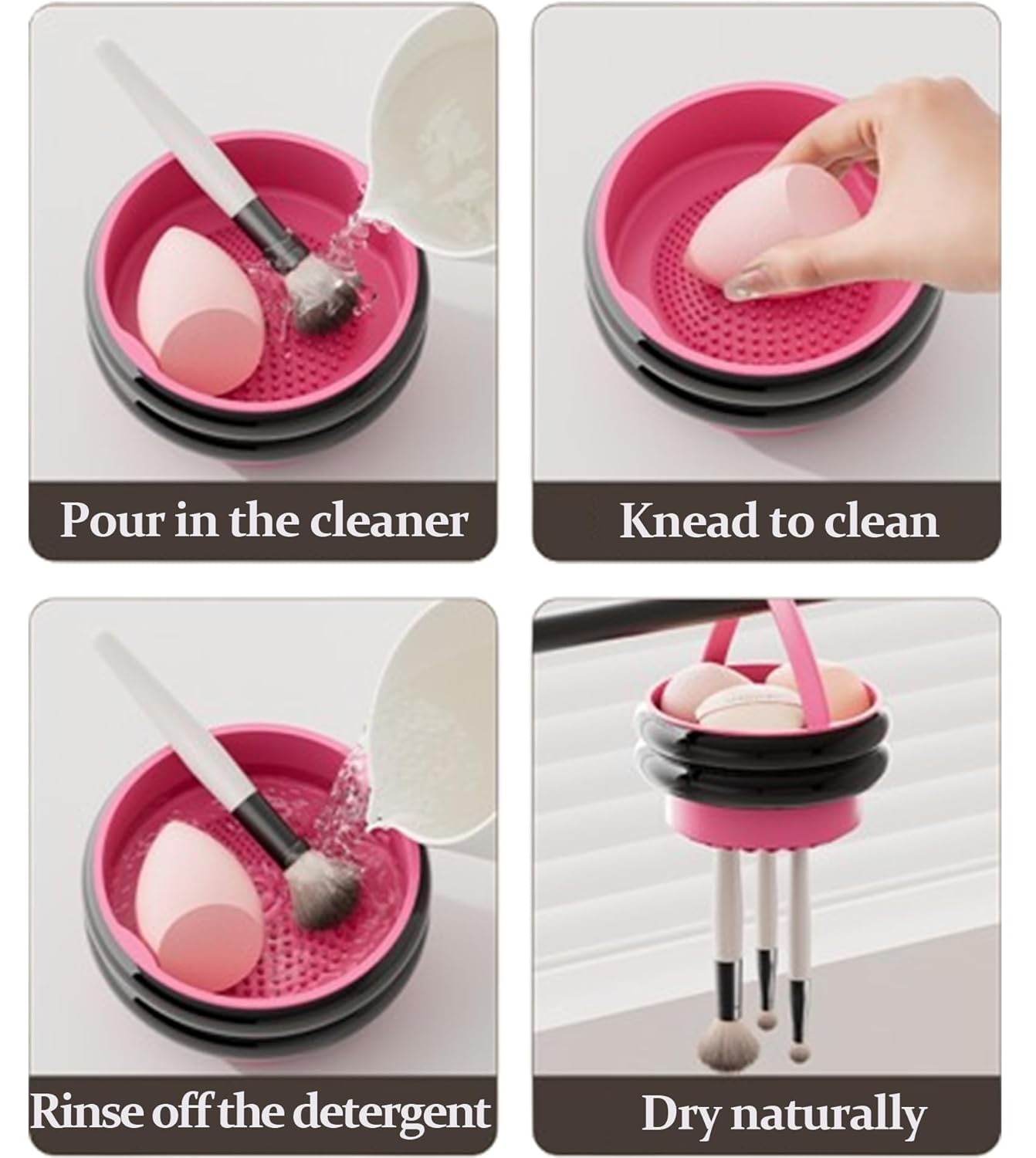 Makeup Brush Holder, 3 in 1 Silicone Makeup Brush Cleaner Mat white