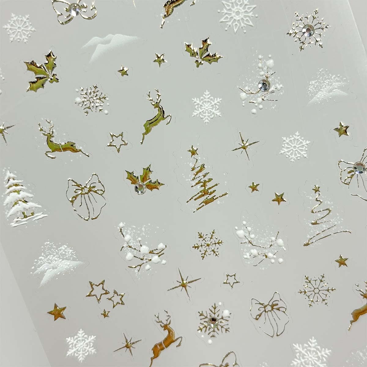 Gold Christmas Nail Art Stickers 5D Embossed Xmas Nail Art Decals Xmas Tree Nail Sticker Self-Adhesive Snowflake Elk Rhinestone Nail Decals for Women Winter Nail Supplies Manicure DIY