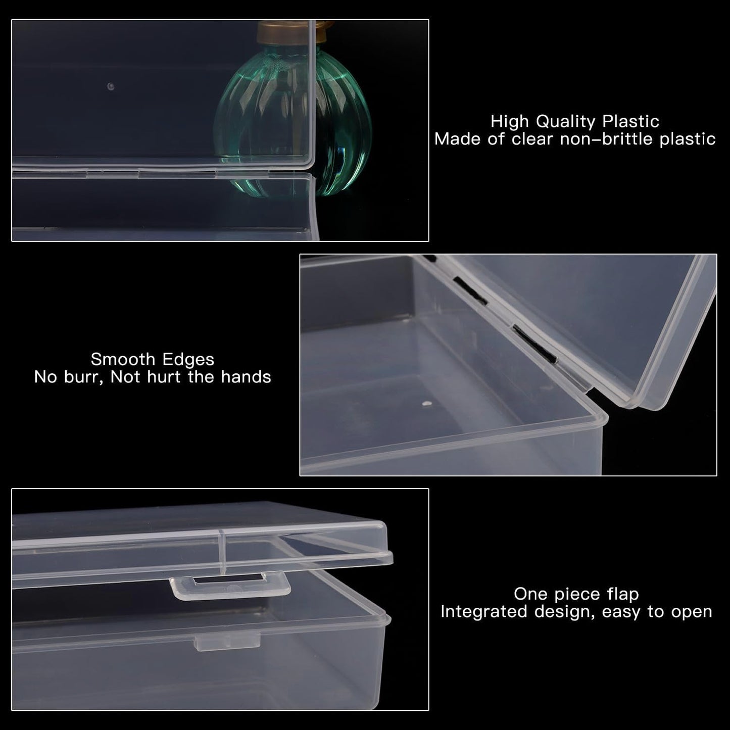 Rocutus Clear Plastic Storage Containers, 8 Pack Mini Beads Box With Hinged Lid, Large Size (7.7 x 4.1 x 1.6 Inches)