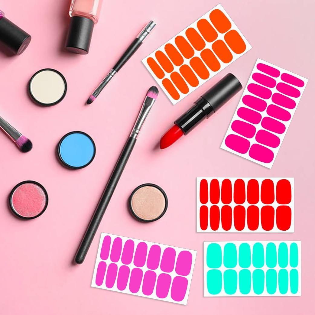 JERCLITY 196 Pieces 14 Sheets Fluorescence Solid Color Nail Polish Strips Vibrant Color Nail Wraps for Short Nails Nail Decals Self-Adhesive Nail Stickers Full Nail Wraps for Women Girls Nail Art