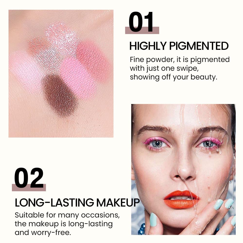 6-Color Pink Champange Brown Matte & Shimmer Eyeshadow Palette with Mirror – Highly Pigmented, Long-Lasting Eye Makeup for Artists & Creative Looks (01#