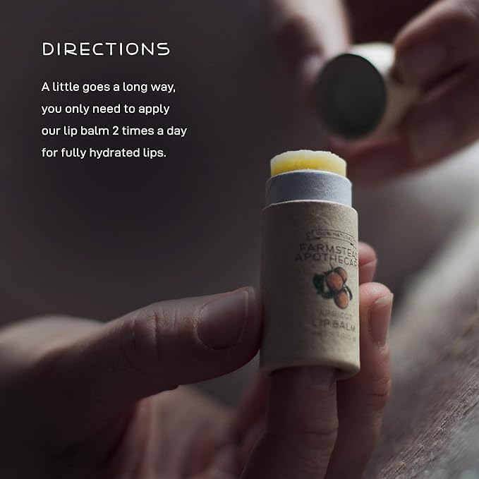 Farmstead Apothecary 100% Natural Lip Balm with Organic Beeswax, Organic Shea Butter & Organic Coconut Oil, Apricot 0.2oz (Pack of 2)