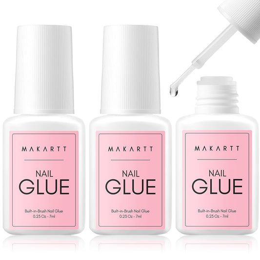 Makartt Super Strong Nail Glue for Acrylic Nails: 7ML 3 Pcs Brush on Nail Glue for Nail Tips Press On Nails Ultra Quick,Long Lasting,Easy to Use False Nail Glue for Glue on Nails Fake Nails DIY Nails