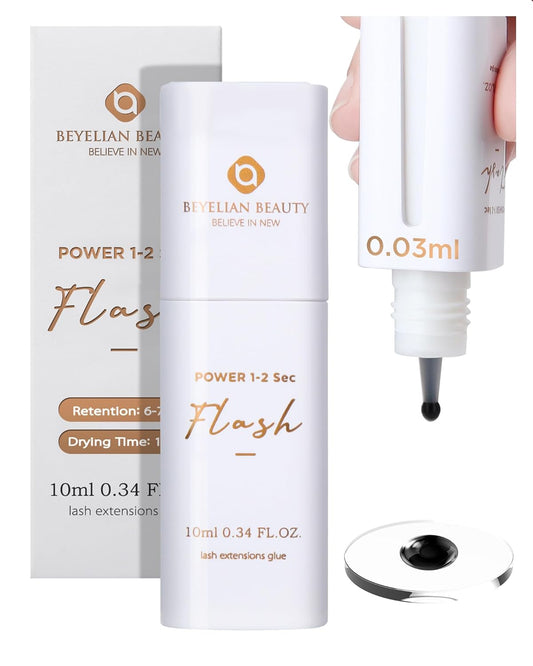 Eyelash Extension Glue, Sensitive Lash Glue for Eyelash Extensions 10 ml, Smart Drop Technology Adhesive for Classic and Volume Lashes, 0.03 ml per Drop, 1 S Dry Time, 6-7 Weeks Retention by BEYELIAN