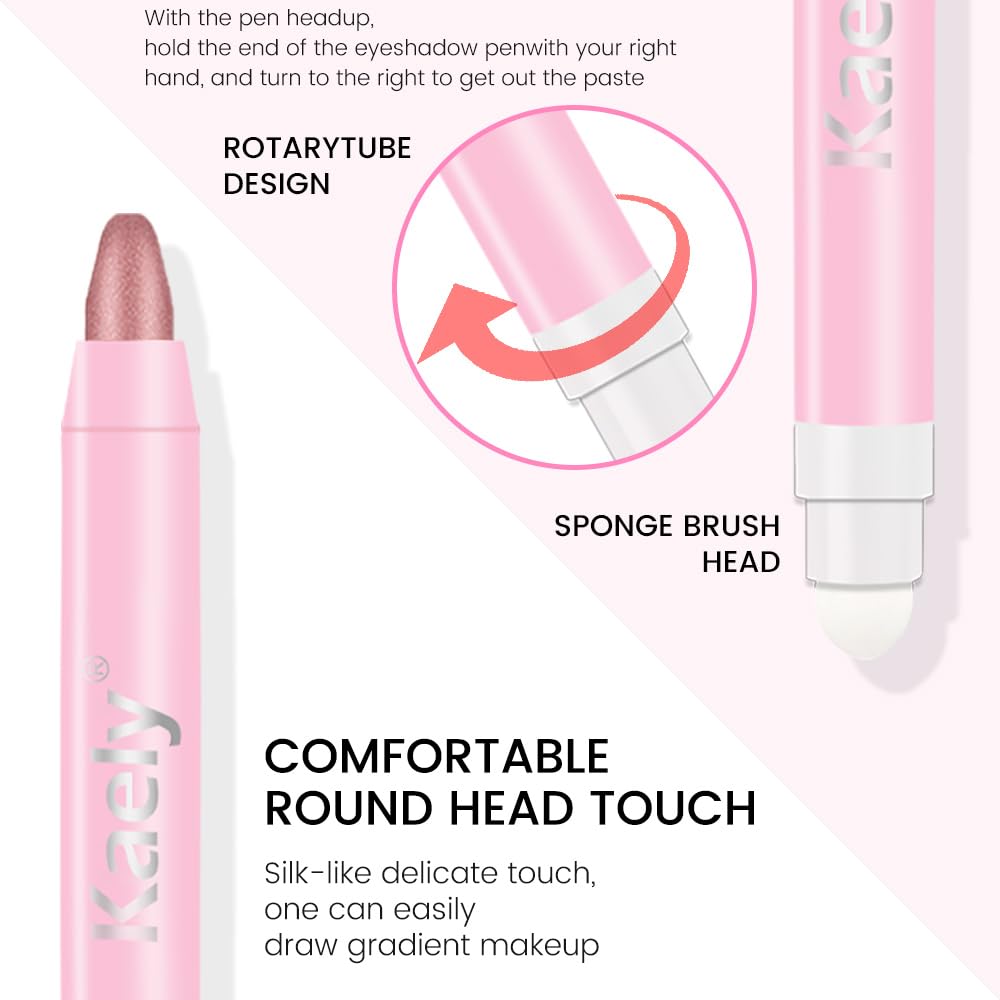 evpct 2Pcs Cream Eye Shadow Brightener Sticks Set for Eyes Waterproof, Rose & Rose Gold Shimmer Cream Eyeshadow Applicator Stick Long Lasting Pigmented Eye Makeup sombras en crema para ojos 27+37