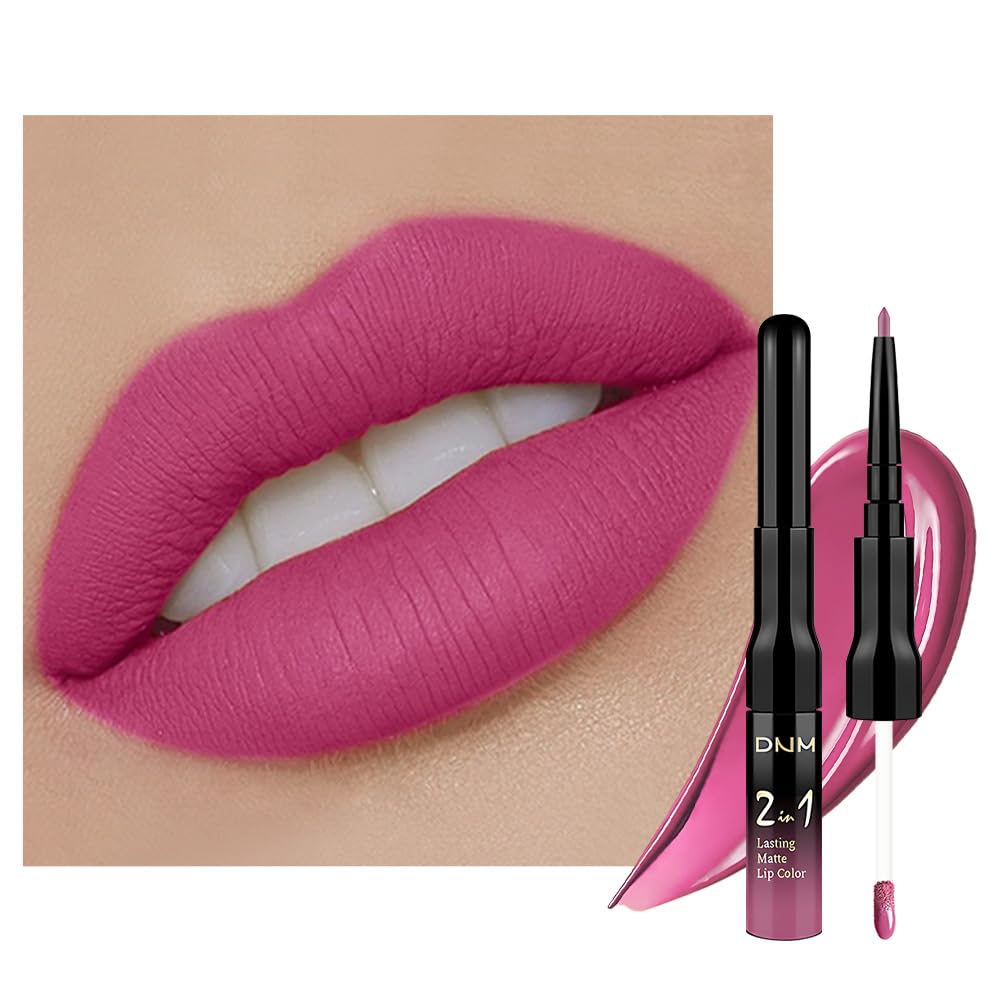 evpct 1Pcs Hot Pink Matte Lip Liner and Liquid Lipstick Stain Makeup Set for Women, Rose Pink Long Lasting Smudge Proof Lipstick labiales matte mate larga duracion listip 24 hours originales, 38#