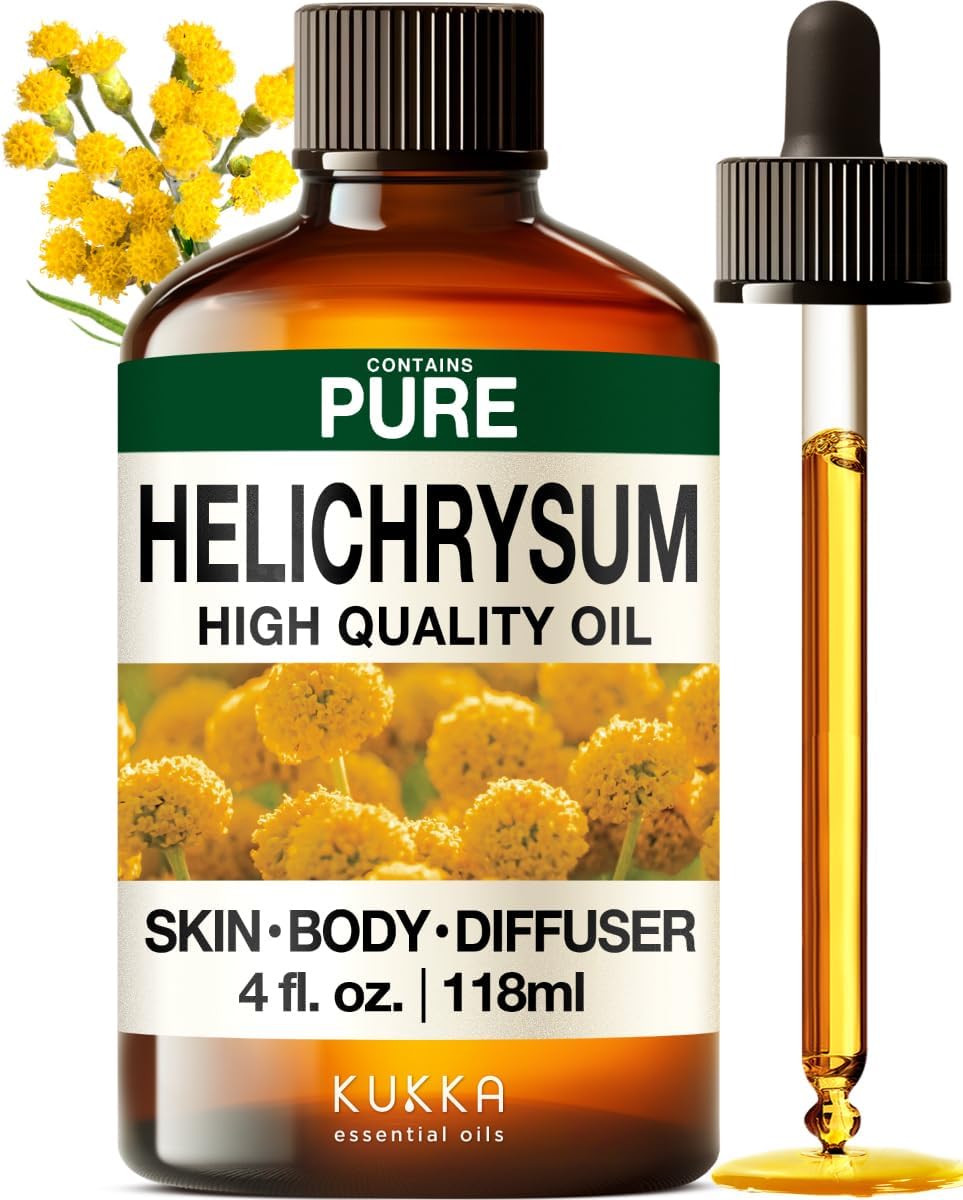 Kukka Helichrysum Essential Oil for Skin, Relaxation - 4 Fl Oz - Helichrysum Essential Oil for Aromatherapy, Skin Care, Home Diffusers, DIY Soap Making Scents