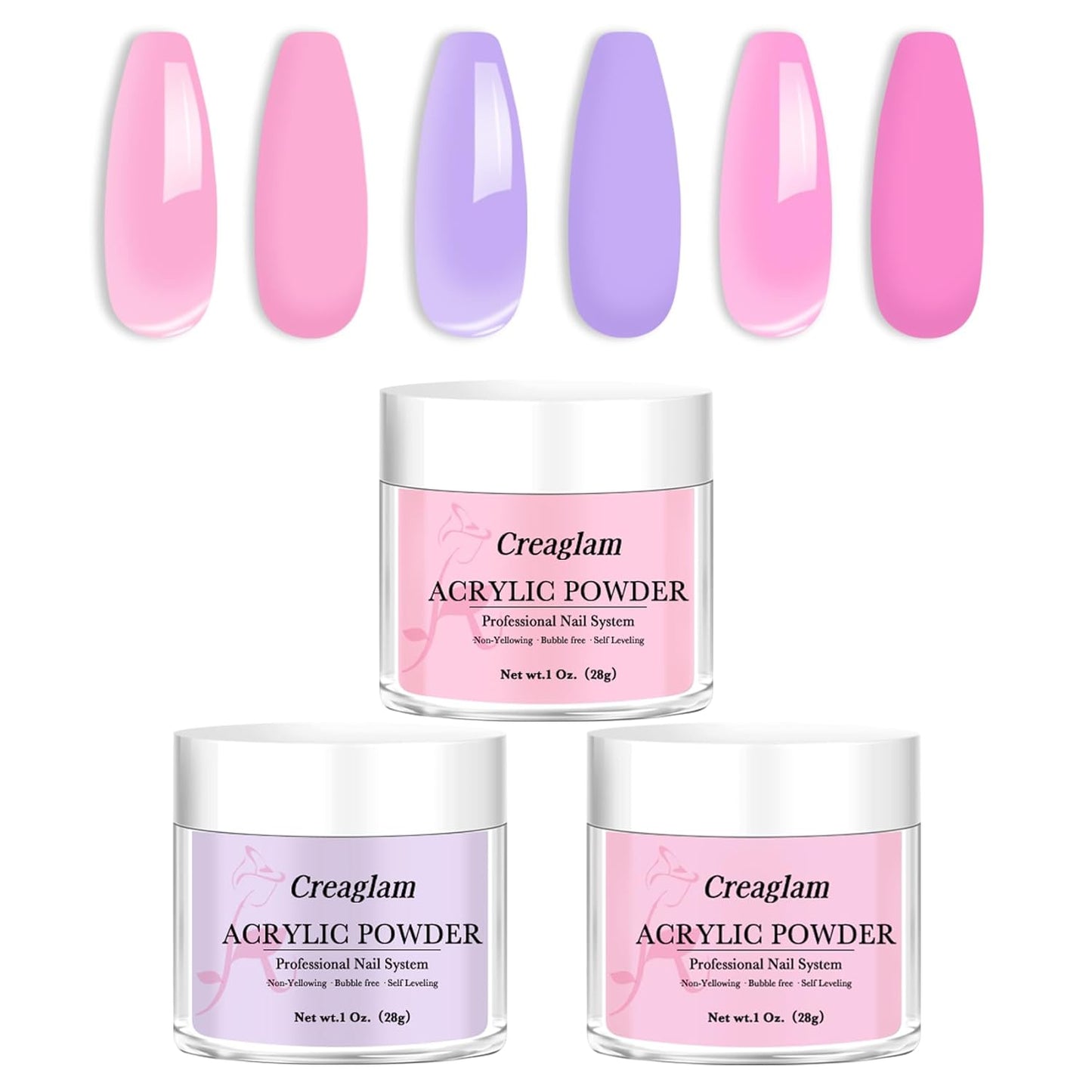 Super Acrylic Powder 28g: 3Pcs Large Capacity Fuchsia Pink Lilac Breeze Nail Polymer for 3D Art Carving French Extension - 1oz. Cherry Blossom Professional Acrylic Powder No Need Lamp