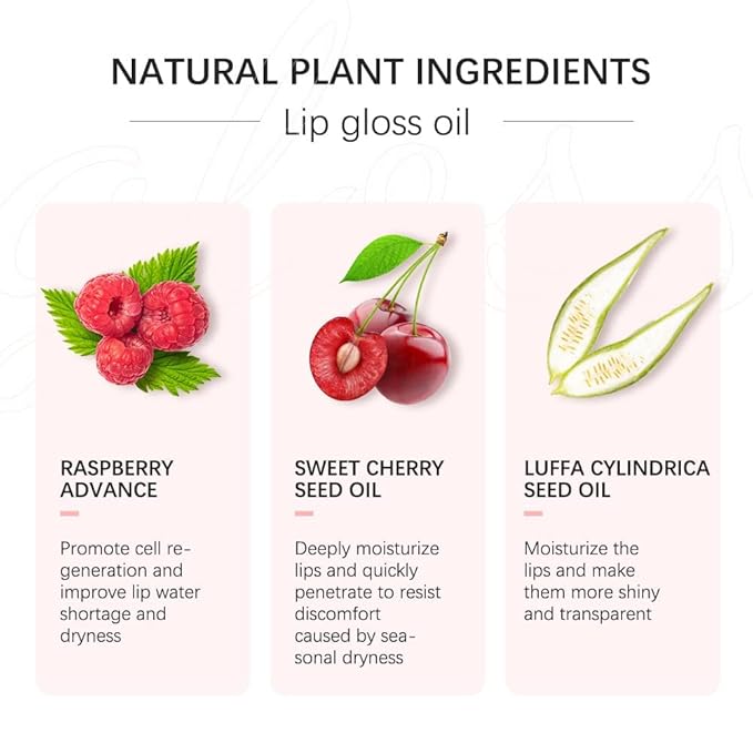 Plumping Lip Oil - Hydrating Lip Oil Plumping Lip Gloss, Crystal Jelly Moisturizing Lip Oil/Polished Lip Oil Lines/Tint Moisturizing Transparent Lip Balm Care Stick (Raspberry)