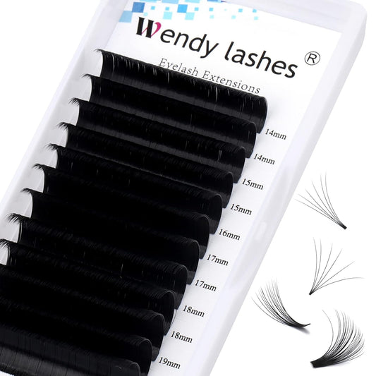 Easy Fan Volume for Lash Artists: Handmade Fans, Self Fanning, Blooming, Black, D Curl, 0.07mm, 14-20mm Mixed, Wendy, KH200102