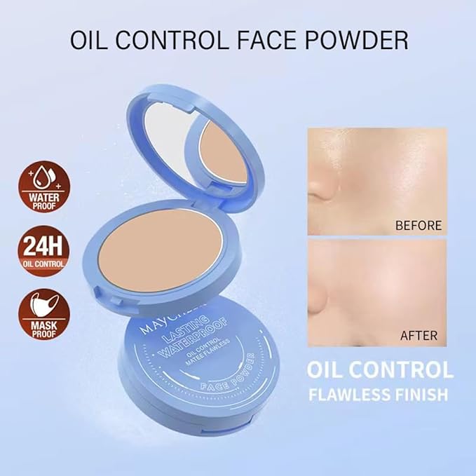 Oil Control Face Pressed Powder,Matte Smooth Setting Powder Makeup,Waterproof Long-Lasting Makeup Setting Powder,Oil Control Flawless Finish,Lightweight,Residue-Free (03 DARK COMPLEXION)